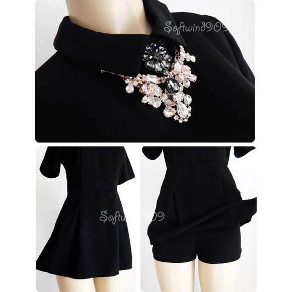 Black Peter Pan Collar Shorts Skort Romper Dress - Picture 7 of 8